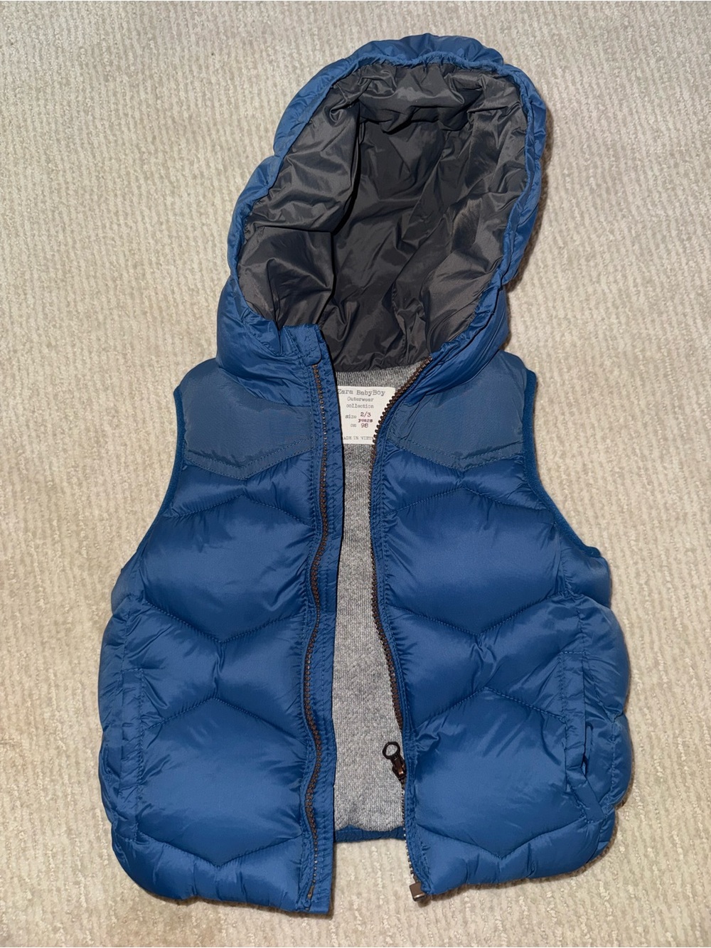 Zara Blue Puffer Hooded Vest